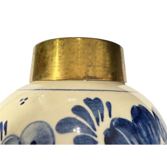 De Delftse Pauw 4.5" Vase Hand-Painted Ceramic With Brass Rim 418 Holland RARE - Picture 13 of 13